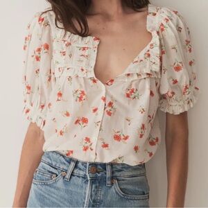 NWOT Doen floral Farley short sleeve shirt top blouse small